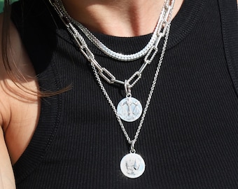 Embossed Scales of Justice Necklace Silver Libra Necklace Small Coin Pendant Zodiac Sign Necklace Libra Gifts Justice Jewelry Lawyer Gift