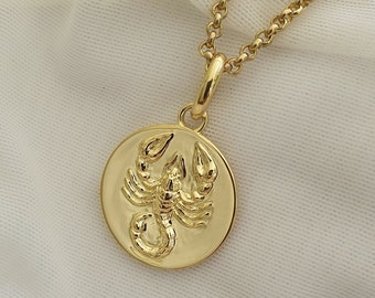 Gold Scorpio Necklace Scorpion Pendant Zodiac Medallion Charm Amulet Talisman Star Sign Coin Jewelry Astrology Gift for Daughter Etsy Pick