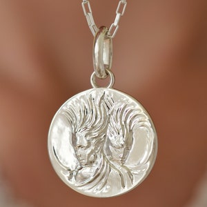 Solid Silver Duality Coin Necklace Gemini Necklace Sterling Silver Astrology Horoscope Gift Gemini Circle Charm Castor and Pollux Jewelry