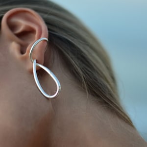 Unusual Large Spiral Stud Earrings Sterling Silver Statement Earrings Large Hoops Weird Earrings Modern Minimalist Fancy Earrings for Mom image 3