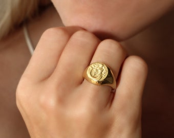 Gold Zodiac Signet Ring Chunky Waterman Ring Mermaidcore Sea Sailor Sieraden Pinky Signet Ring Solid Silver Ocean Sieraden Cadeau voor dochter