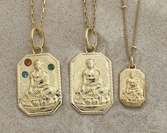 Buddha Necklace Dainty Buddha Necklace Small Buddha Medallion Tarot Card Necklace Sterling Silver Meditating Buddha Charm Peace Jewelry