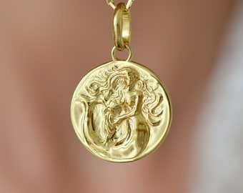 Gold Wassermann Halskette Meerjungfrau Charm glänzend Sternzeichen Anhänger Mermaidcore Charme geprägte Astrologie Geschenke Februar Geburtstagsgeschenk für Tochter