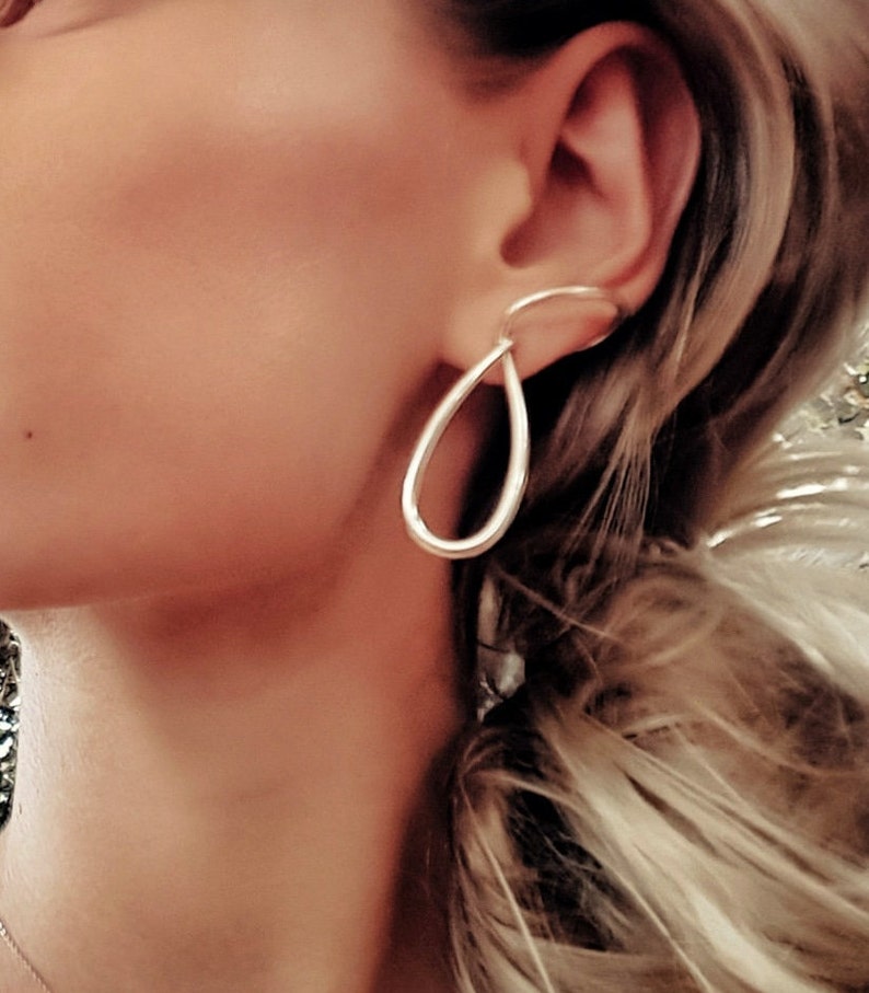 Unusual Large Spiral Stud Earrings Sterling Silver Statement Earrings Large Hoops Weird Earrings Modern Minimalist Fancy Earrings for Mom image 5