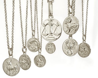 Bundle of 5 Zodiac Medallion Pendants Personalized Astrology Necklace Sterling Silver Coin Pendant Horoscope Charm Zodiac Grunge Jewelry