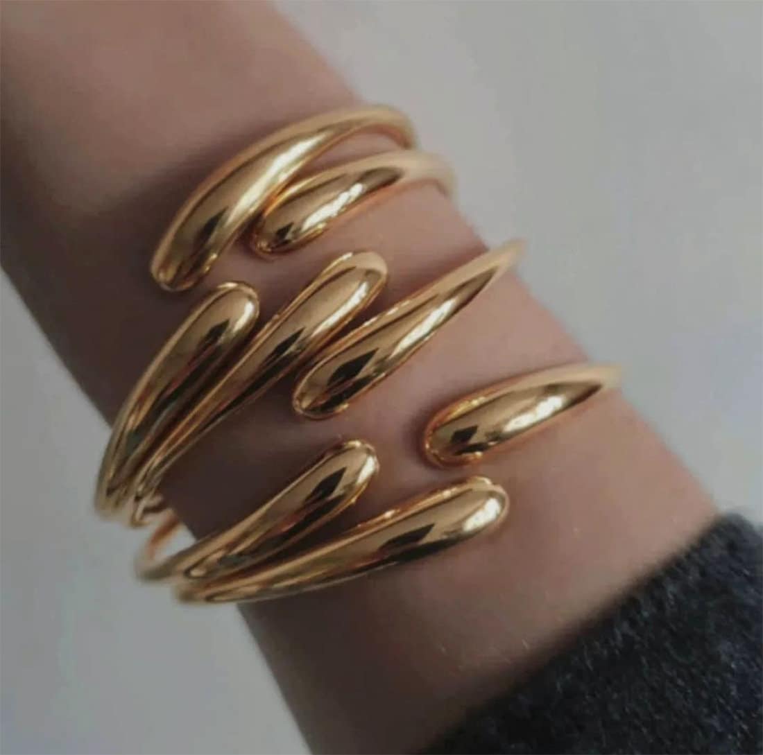 Gold Chunky Cuff Bangle Bracelet Stacking Shiny Heavy Open Bangle Oval ...