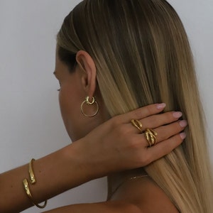 Gold Chunky Cuff Bangle Bracelet Stacking Shiny Heavy Open Bangle Oval ...