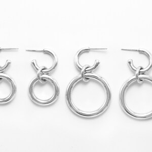 Convertible Earrings Double Hoop Earrings Dangle Stud Earrings Chunky Silver Link Earrings Chain Earrings Two in one Earrings for Mom image 9