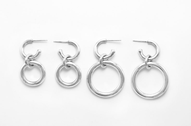 Convertible Earrings Double Hoop Earrings Dangle Stud Earrings Chunky Silver Link Earrings Chain Earrings Two in one Earrings for Mom image 9