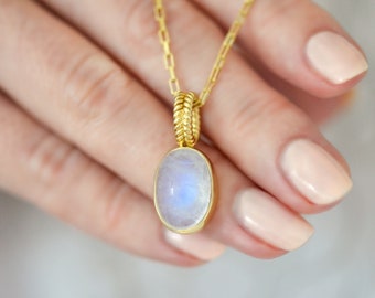 Rainbow Moonstone Necklace Moonstone Charm Moonstone Pendant Gold Vermeil Everyday Jewelry Wedding Necklace Bridal Jewelry for Bride