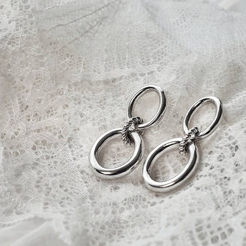 Non Tarnish Silver Double Hoop Earrings Silver Chunky Hoop Earrings Post Earrings Large Studs Grunge Jewelry Mothers Day Gift for Sister image 3