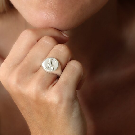 Sterling silver Zodiac ring Capricorn Star sign December January with black  enamel high polished 925 Sterling silver men's ring