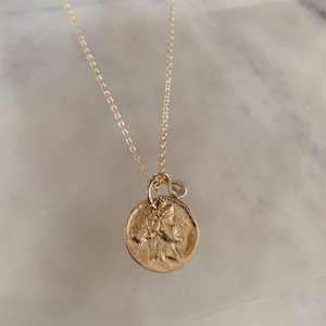 Roma Necklace, Coin Necklace, Coin Pendant, Gold Filled Jewelry, Cubic Zirconia, Layering Jewelry, Necklace Layers, Ancient Coin, Greek Coin