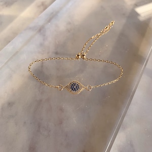 Adjustable Evil Eye Bracelet, Delicate Chain Bracelet, Dainty Adjustable Bracelet, Gold Chain Bracelet,
