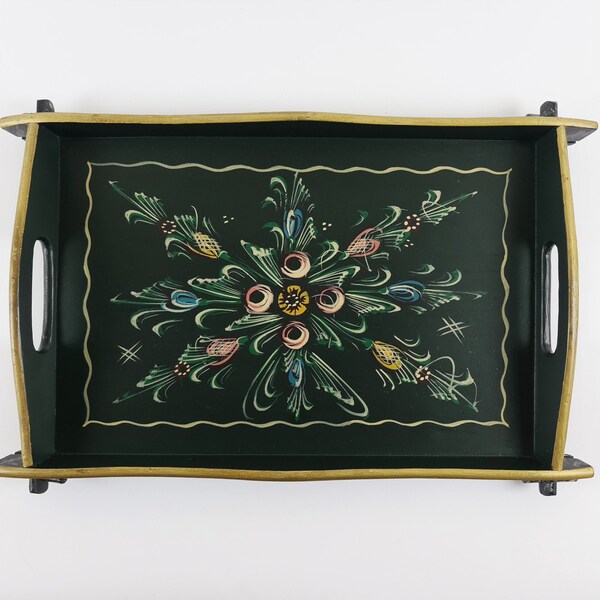 Beautiful Rectangular Hindeloopen Painted Tray, folk art tray, hand-painted tray, Frisian tray, Hindeloopen tray, Vintage Friesland.