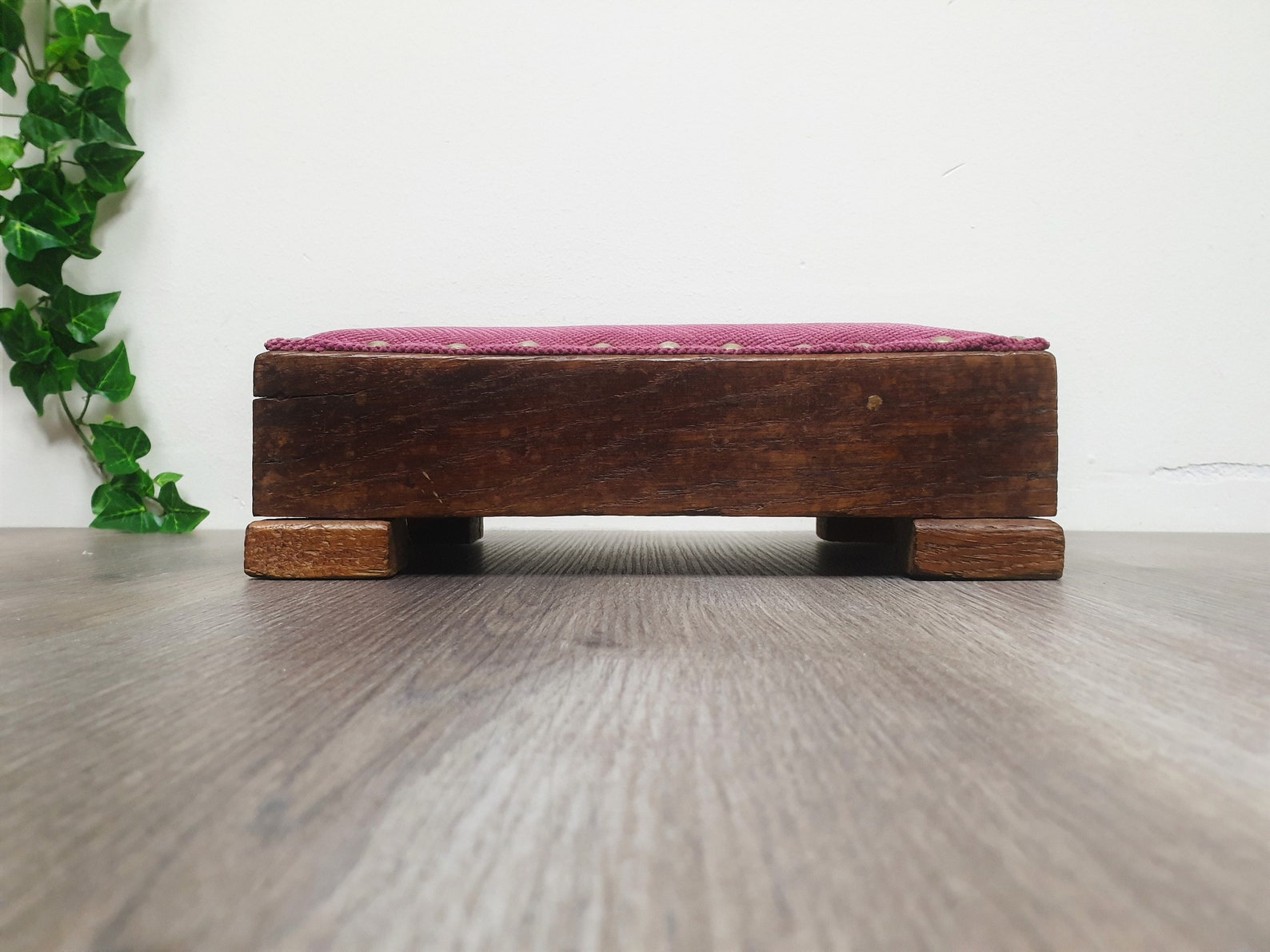 Antique Handmade Oak Bed Step / Foot rest / Footstool Fabric Etsy