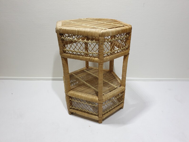 Vintage Rattan Side Table Plant Stand Bamboo Wicker Home Deco Wicker Side Table Rattan Farmhouse Home Deco Vintage Friesland.