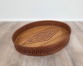 Antique Japanese Handmade Bamboo Serving Tray, Boho Chic DecorAtmosphere Maker, Vintage Friesland.