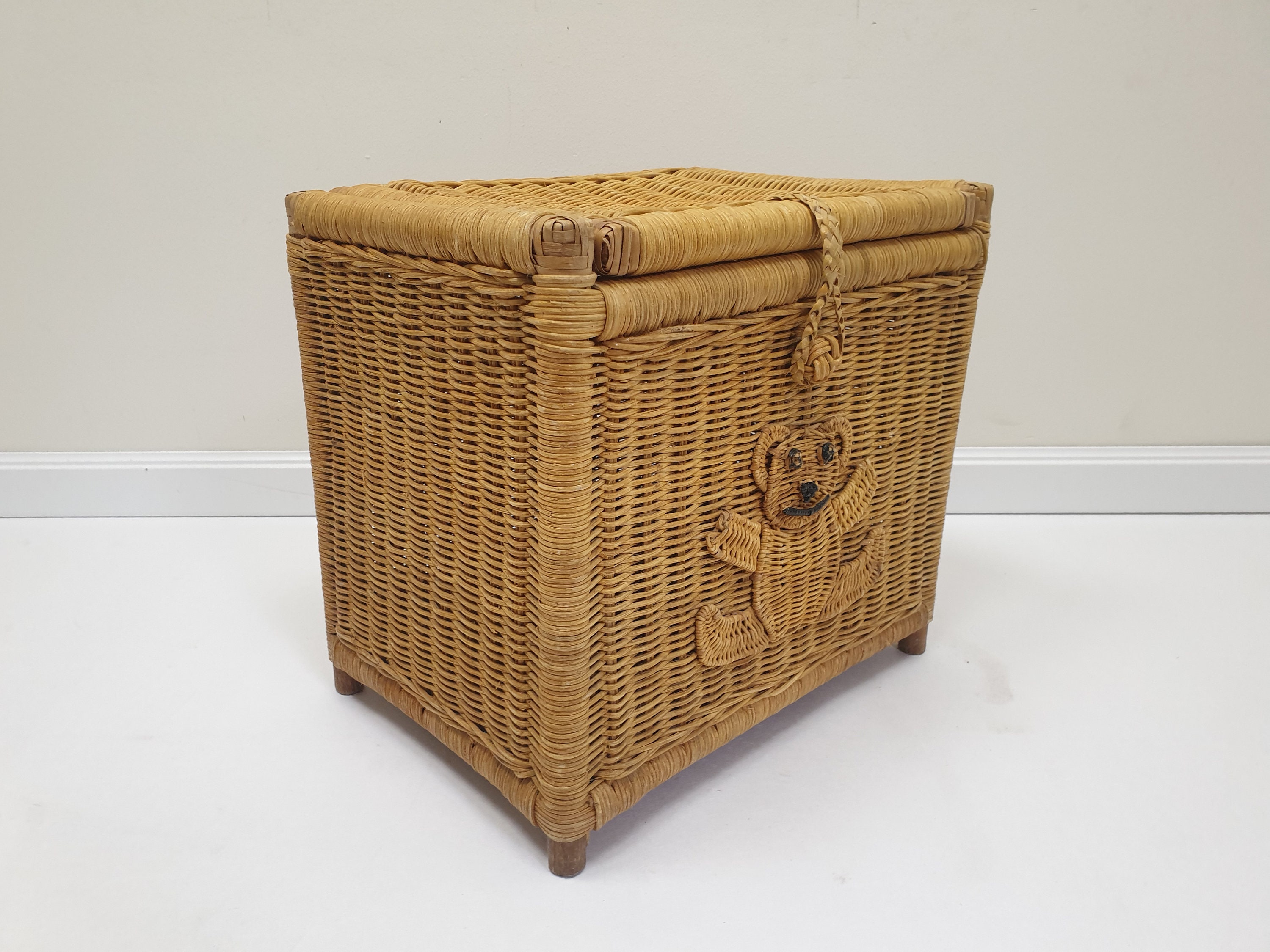 Vintage Rattan Wicker Bear Basket Boho Children's Etsy