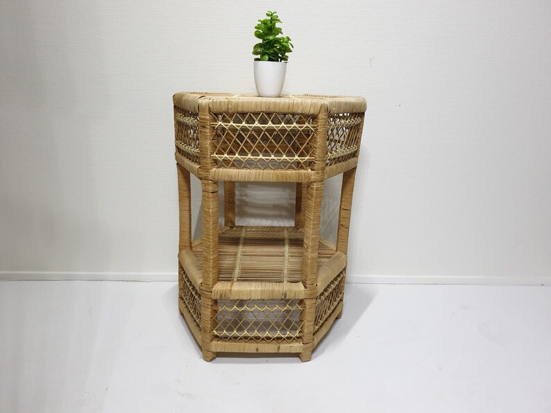 Vintage Rattan Side Table Plant Stand Bamboo Wicker Home Deco Wicker Side Table Rattan Farmhouse Home Deco Vintage Friesland.