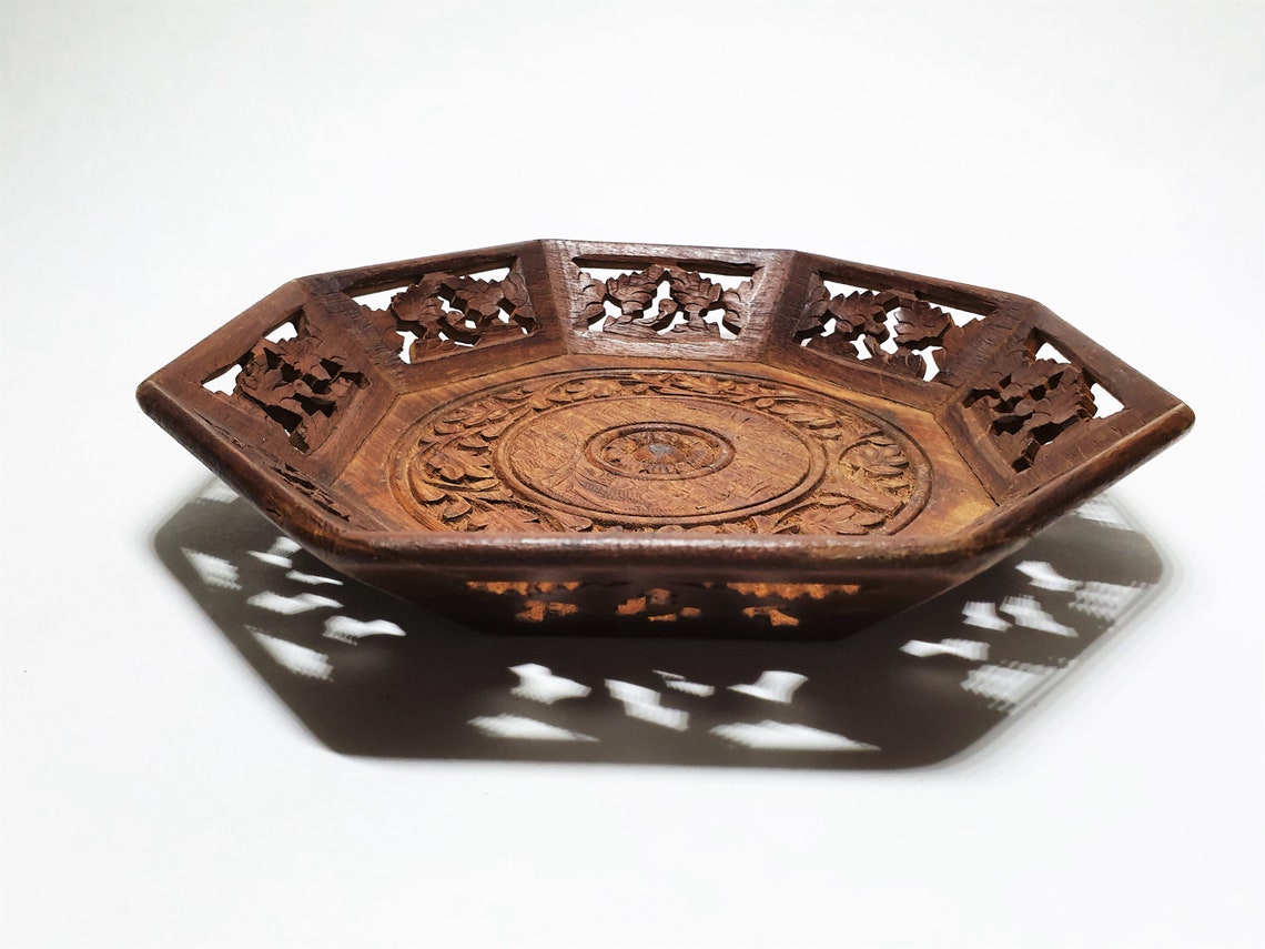 Antique Indian Carved Wooden Dish Carved Wood Tray Antique Etsy