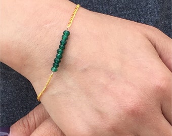 Dainty Gold Chain Bracelet for Women/Unique Dangle Extender/18k Gold Filled Figaro Chain/Small Faceted Stone Bracelet/Beaded Bar Bracelet
