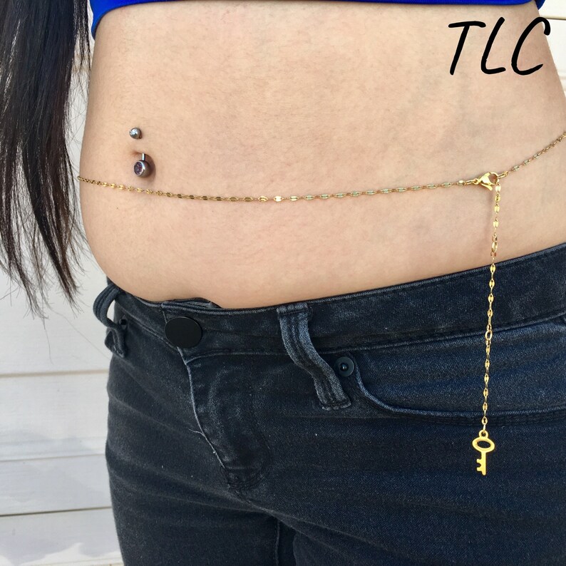 Gold Stainless Steel Belly Chain With Key Charm/matching Etsy