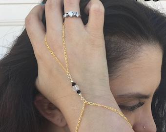 Gold Hand Bracelet/Matching Belly Chain and Anklet/Slave Bracelet/AAA Crystals/Swarovski Crystals/18k Gold Filled Chain