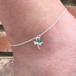 Anklet/Sterling Silver Anklet/Sterling Silver Dragonfly Anklet/Silver Chain Anklet/Unique Dangle Extender/Swarovski Crystals