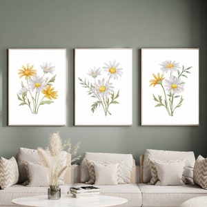 Daisy Watercolor Prints: Boho Nursery Decor, Set of Three