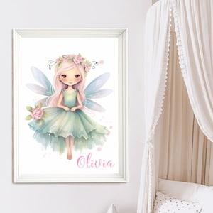 Fairy Nursery Art Print: Girl Room Decor, Flower Accent