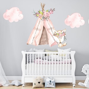 Woodland nursery decal, forest animals, baby room decor, nursery decor, nursery decal, teepee with fox wall sticker, woodland teepee - 88