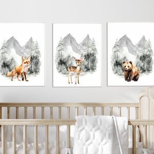 Woodland Animal Nursery Prints: Bear, Fox, Deer Set