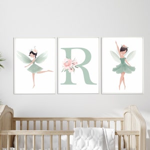 Fairy Nursery Prints: Ballerina, Flower, Initial Art