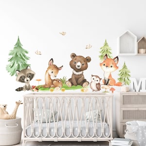 Watercolor Forest Animals Nursery Wall Decal: Gender Neutral Woodland Decor