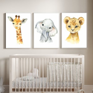 Safari animal nursery prints, jungle animals, safari nursery, safari animals, gender neutral nursery, greenery, boy nursery wall art - 693