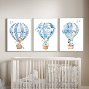 Safari Animals Hot Air Balloon Nursery Prints: Watercolor Wall Art