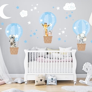 Watercolor Safari Hot Air Balloon Nursery Decal: Animal Wall Stickers