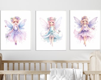 Fairy Nursery Prints: Watercolor Girl Room Wall Art