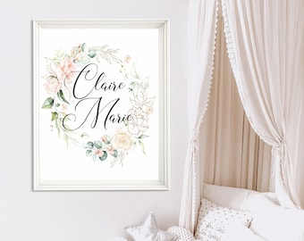 Floral Monogram Nursery Print: Baby Girl Room Decor