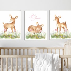 Deer Nursery Art Prints: Boho Woodland Floral Decor