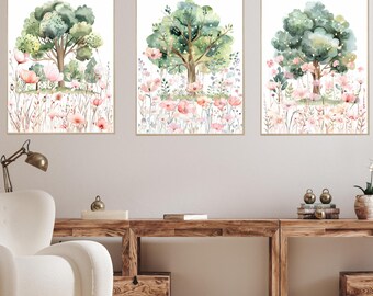 Set of 3 Boho Wildflower Prints, Watercolor Botanical, Floral Wall Art ...