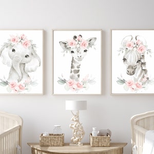 Girl nursery decor,  baby girl room decor, safari floral animal nursery girl prints, baby nursery print, jungle nursery, giraffe zebra - 498