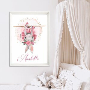 Bunny Ballerina Nursery Print: Floral Tutu, Girl&#39;s Room Decor