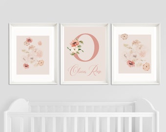 Floral Nursery Prints Set: Personalized Baby Girl Room Decor