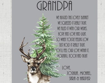 Personalized Grandpa Blanket: Watercolor Deer, Grandchildren Names
