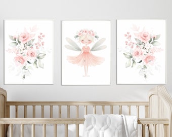 Fairy Nursery Art Prints: Floral Baby Girl Decor