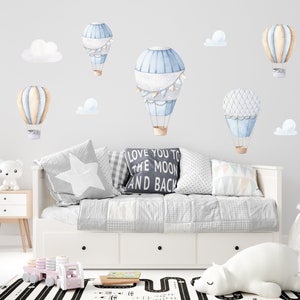 Watercolor Hot Air Balloon Wall Decals: Nursery Decor, Set of 9