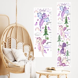Décalcomanie murale en tissu avec courbe de croissance dragon, courbe de hauteur de dragon pour enfants, règle de courbe de croissance, courbe de taille d'enfants, chambre de bébé dragon, règle de dragon 209