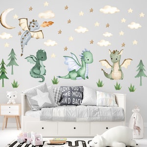 Dragon nursery wall decal, dragon wall stickers, neutral nursery, dragon nursery decor, nursery wall decal, baby room dragon decor   - 225